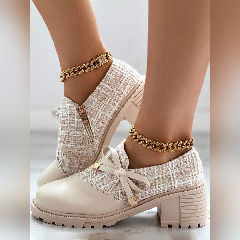 New Arrival Women's High Heel Formal Shoes, Thick Plaid And Patchwork Detailin - Picture 4 of 6
